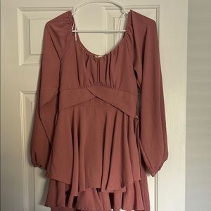 Elegant Mauve Long Sleeve Romper